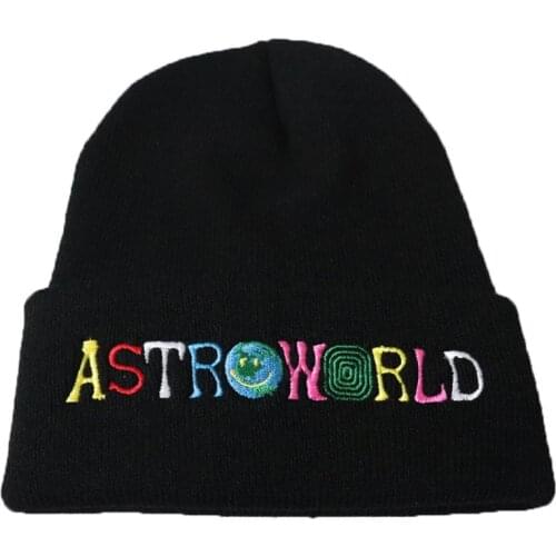 2020 New Trendy Men Women Knitted Hat Fashion ASTROWORLD Pattern Embroidery Ski Warm Winter Beanie Skullies Cap