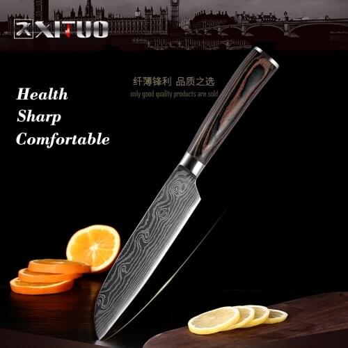 High quality Imitation Damascus steel kitchen knives 5"inch japanese Santoku Knives Utility cleaver Slicing Vegetable Chef Knife