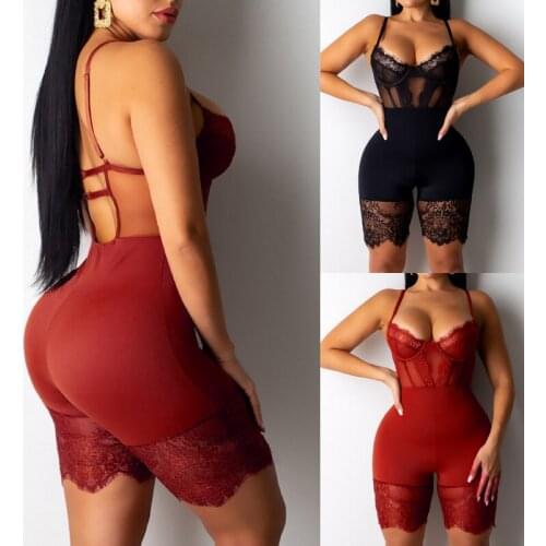 Women Sexy Backless Fashion Playsuits Hollow Out Lace Bodycon Sling Jumpsuits Rompers Leotard Corset Keep Slim Shapewear