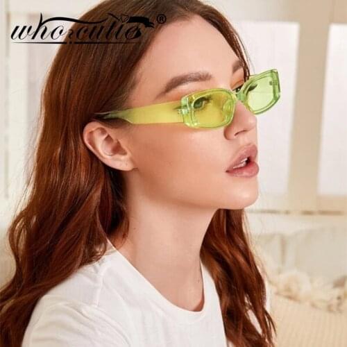 WHO CUTIE 2020 Rectangle Sunglasses Women Brand Designer Bold Narrow Frame 90S Black Retro Sun Glasses Clear Shades Female 704B