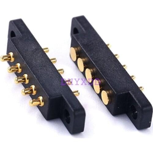 1Pair Spring Loaded Connector Pogo Pin 5 Pin 2.54 mm Pitch Through Holes PCB Vertical With Flange Panel Mount Single Row Strip