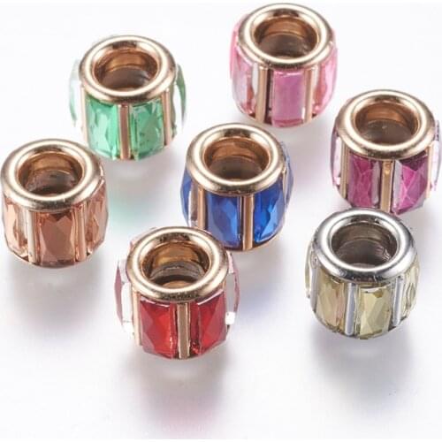 10pcs Column Mixed Color Brass Glass Rhinestone European Beads Large Hole Beads for jewelry Making DIY Accessories 10x9mm