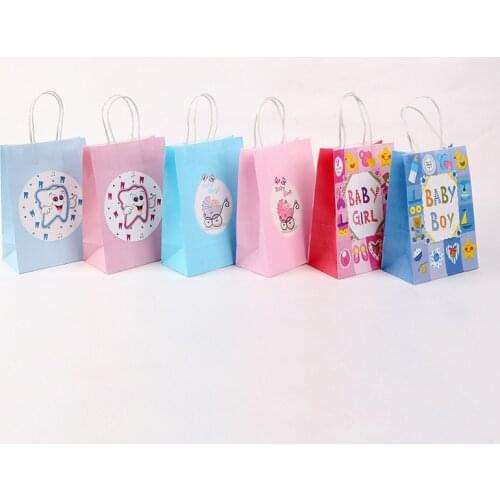 10pcs New Baby Carriage Kraft Paper Gift Bag Baby Shower Paper Bag with Handle for Shopping Event Party Favors Candy Bag