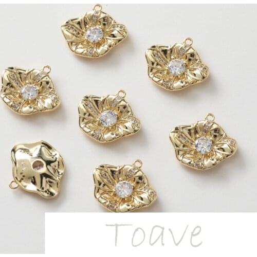 14K gold-plated copper plated real gold lotus leaf flower micro-inlaid zircon diy earrings necklace material accessories