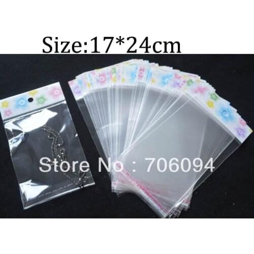 17*24cm,Thickness:0.08mm,500pcs Clear Self Adhesive Seal Poly Opp Plastic Bag With Header,Custom logo gift Jewerly plastic bag