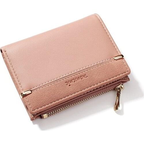 2020 Leather Short Women Wallets with Coin Zipper Pocket Minimalist Frosted Soft Leather Ladies Purses Female Pink Small Wallet