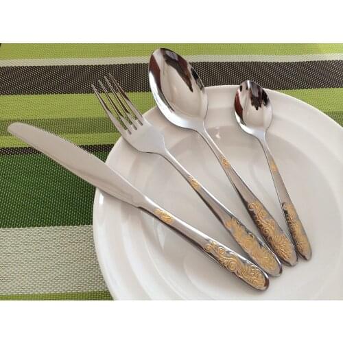 24pcs Stainless Steel Flatware Sets Gold Plated Cutlery Set Dinner Set Tableware Silverware Dinner Fork Spoon Knife