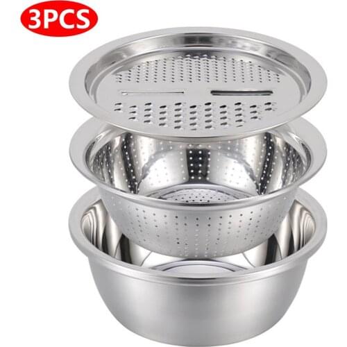 3PCS Kitchen Graters Stainless Steel Multi-function Cheese Grater With Stainless Steel Drain Basin For Vegetables Potatoes