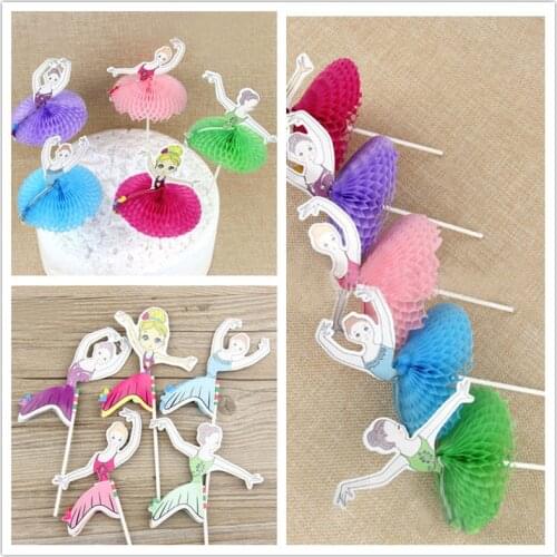 5 pcs Happy Birthday Cake Topper Ballet girl Cake Decorations Baby Shower DIY Cake Top Flags Decoration Festival Party Supplies