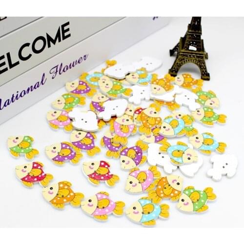 50Pcs Sewing Accessories Small fish Buttons Wooden Buttons 2 Holes Mixed Wood Handmade craft decorative buttons