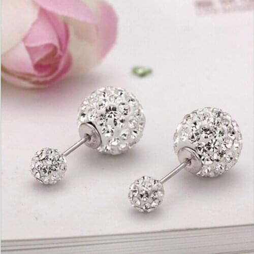 Noble Exquisite 925 Sterling Silver Jewelry Personality New Beautiful Crystal Two Balls Bright Female Earrings SE43