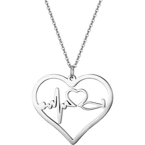 BONISKISS 2020 Simple Women Heart Pattern Necklaces Silver Color Stainless Steel Pendant beauty Jewelry Gift For Girls Bijoux