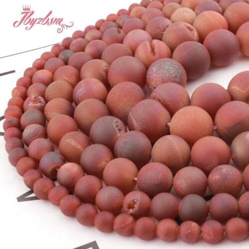 Natural Metallic Coated Druzy Agates Round Dark Pink Spacer Beads 6/8/10/12MM Stone Beads For DIY Necklace Jewelry Making 15"