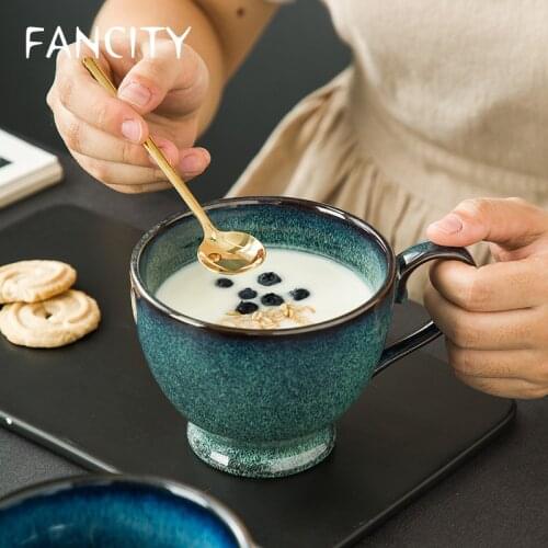 FANCITY Oat milk cup, home breakfast cup, vintage ceramic mug cup, large volume cup, cereal cup, yogurt cup