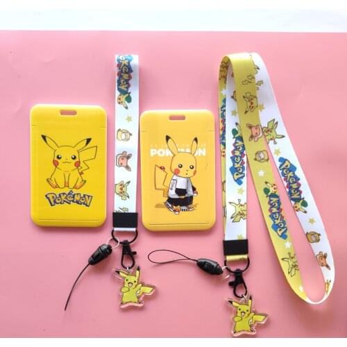 Anime Pikachu Wonder Frog Seed Hanging Neck Bag Children Campus Card Cover Pokemon Cartoon PVC ID Holders with Lanyard Gifts