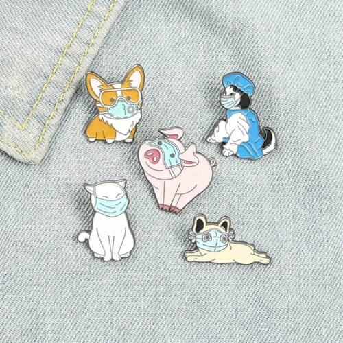 Animal Enamel Pin Cat Dog Pig Corgi Husky French Bulldog Brooches Bag Lapel Pin Cartoon Fun Badge Jewelry Gift