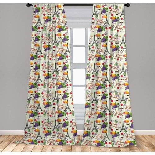 European Curtain for Kids Room French Themed Paris Must Have Macarons Wines Grapes Bikes Berries Eiffel Art Print Window Drapes