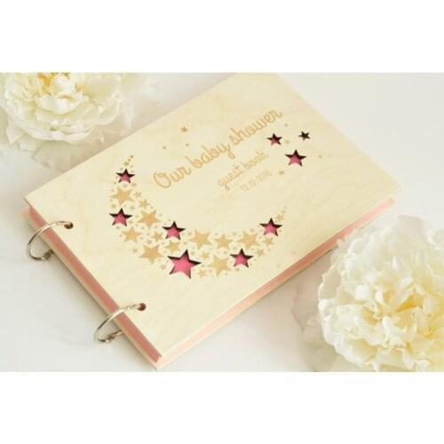 Personalized Wedding Guest Book Alternatives,Engraved Wood Little Stars Guestbook Album A4 Guest Sign,Guestbook Wedding Decor