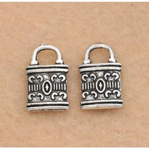 KJjewel Antique Silver Plated Vintage Lock Charm Pendant fit Bracelet Necklace Jewelry DIY Making Accessories 13x8mm