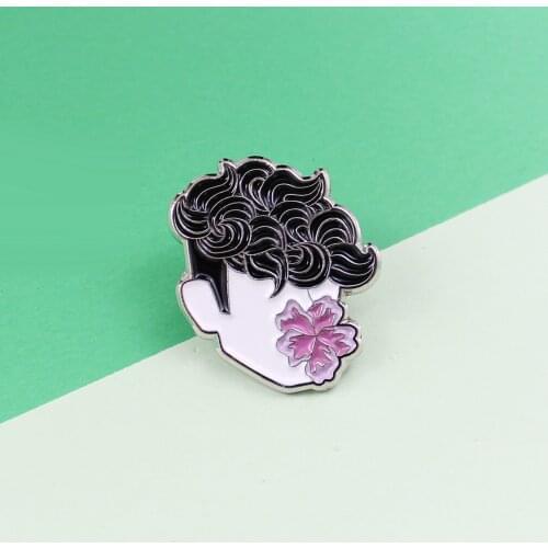 Classic Enamel Pins Curly Hair Human Floral Face Purple Flower Backpack Shoes Clothes Accessories Gift Badge For Unisex
