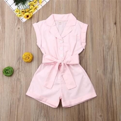 1-6 Years Child Kids Baby Girl Jumpsuit Clothes Sleeveless Turn Down Collar Romper Solid Color Little Girls Overalls Clothing