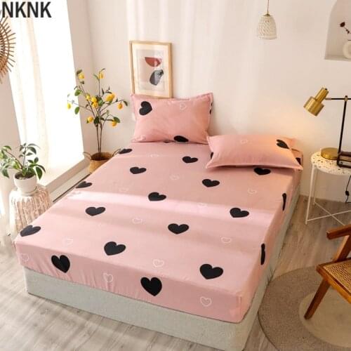 3 pcs Bedding Linens King Size Heart-shaped Pattern Fitted Sheet Set For Double Bed sabanas Mattress Cover With Elastic