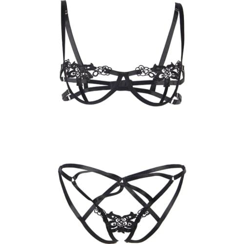 Half Cup Backless Bra Panty Set Hollow Out Sexy Underwear Set for Women Underwire Embroidery Erotic Lingerie Lenceria RS80975