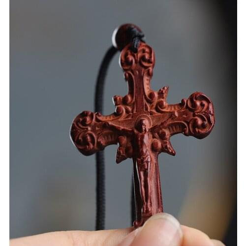 Lobular Rosewood 5cm Christianity Cross Pendant Car Hanging Wall Decoration Wood Sculpture Collection