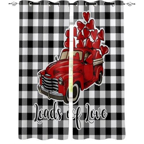 Love Black White Plaid Truck Blackout Curtains For Kitchen Bedroom Kids Room Window Treatment Curtains for Living Room