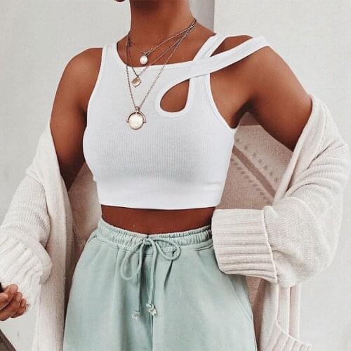 Trend Women Summer Sexy Plain Crop Tops Hollow Out Ladies White Vest Tank Casual Skinny New Sun-tops Streetwear 2021