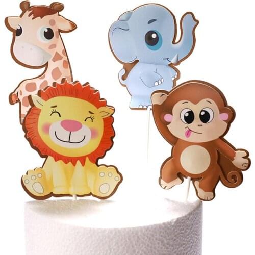 Cartoon Animals Cupcake Topper Giraffe Crocodile Happy Birthday Cake Topper for Kids Birthday Party Cake Decorations Baby Shower