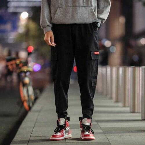 Men Cotton Drawstring Multi-pocket Joggers Trousers 2019 Autumn Cargo Pants ArmyGreen Khaki Black male Casual Pants streetwear