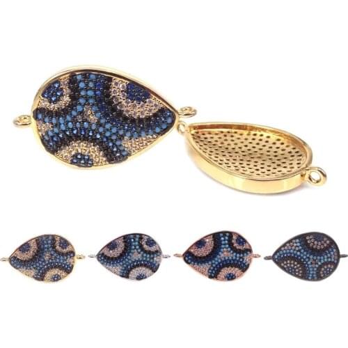 New 18K Gold Color Teardrop Micro Pave Turquoises CZ Bracelets Connector Turkish Evil Eye Pendants Necklaces For Women Jewelry