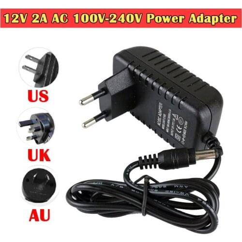 New 12V 2A AC100V-240V Converter Adapter DC 12V 2A 2000mA Power Supply EU UK AU US Plug 5.5mm x 2.1mm for CCTV IP Camera DVR Sys