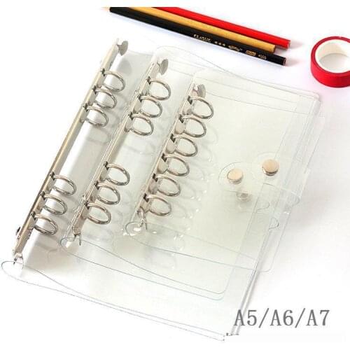 6 holes PVC Transparent Ring Binder Notebook Cover Journal Diary Planner Plastic Cover Office School Stationery A5 A6 A7