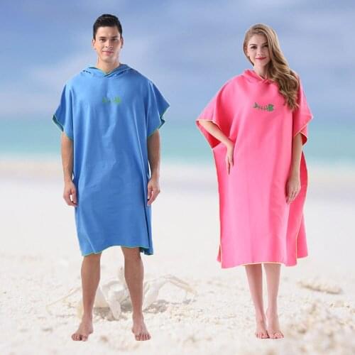 Microfiber Poncho Quick Dry Towel Surf Beach Wetsuit Changing Bath Robe with Hood Watersports Activities Adults Men Women