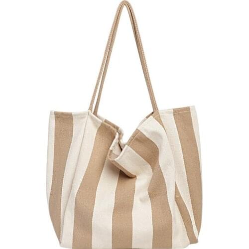 Simple Handbag Red Small Fresh Stripe Canvas Womens Leisure Literature Large Capacity Single Shoulder Bag Purses And Handbags