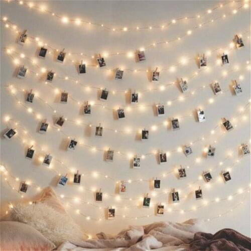 Christmas Decor 1M/2M/5M/10M Photo Clip Fairy LED String Lights USB Battery Operated Garland Christmas Lights for Outdoor Room