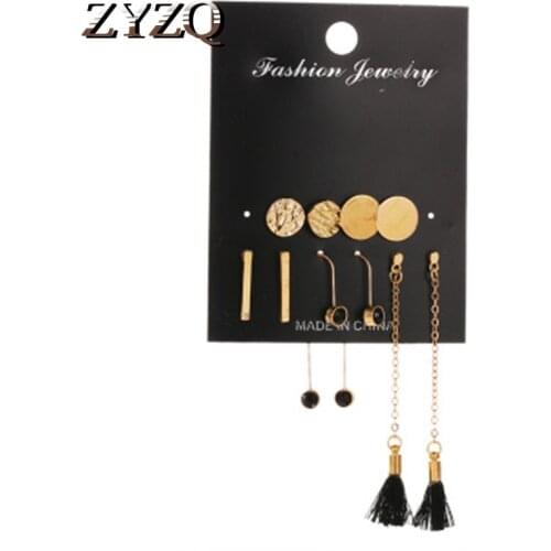 ZYZQ Trendy Simple Daily Earrings For Girl Aliexpress Hot Selling Tassel Earrings Five Pair Jewel Cool Women Accessories Hot