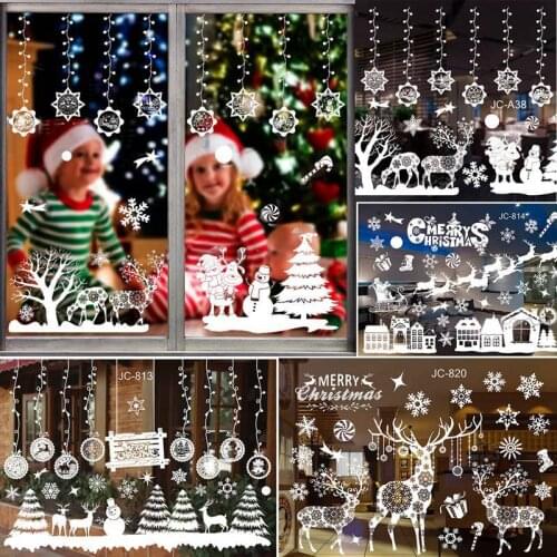 Merry Christmas Window Stickers Santa Claus Decorative Wall Stickers Home Decoration Bedroom Living Room Removable White Decal