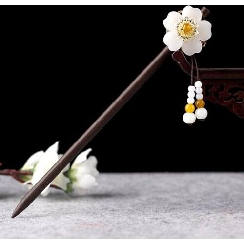 Vintage Wood Flower Hairpin For Women Antique Hair Stick For Girl Hair Clip Costume Chinese Accessories Smooth Hair Pins