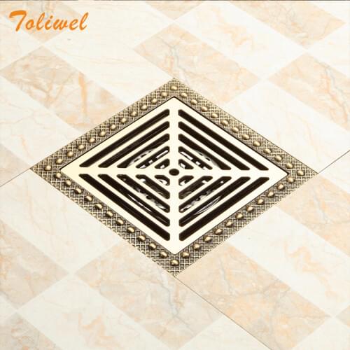 Vintage Copper 15 x 15cm Square Bathroom Shower Drain Brass Floor Drain Trap Waste Grate Drainer 6 inch Wholesale & Retail