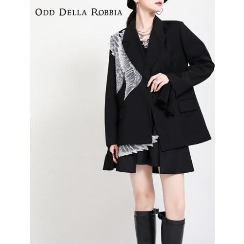 OddDellaRobbia Women Autumn Winter Fashion Casual Wing Applique Suit Jacke High-End Design Sense One-Button Embroidery Top 1590