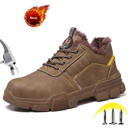 Winter Men Women Steel Toe Safety Shoes Leather Outdoor Anti-smashing Puncture Proof Lightweight Warm Protective Work Shoes