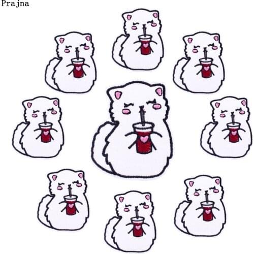Prajna 10 PCS Wholesale Cute Cartoon Cat Applique Iron On Patches For Clothing Animal Embroidered Patches On Kids Clothes Badges