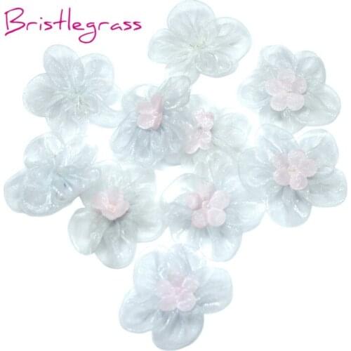 BRISTLEGRASS 10PCS Chiffon Organza Light Blue Flower Bow Applique Headband Hair Tie Corsage Wedding Dress DIY Sewing Craft Decor