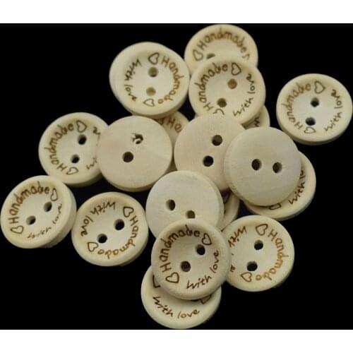 100PCS 15/20/25MM Natural Color Wooden Buttons Handmade Love Letter Wood Button Craft DIY Baby Apparel Accessories