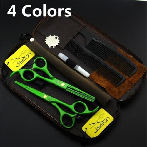 344# 4Pcs Suit Hairdressing Scissors 5.5'' 16CM 4 Colors Brand Jason Japan 440C Cutting Scissors Thinning Shears Hair Scissors
