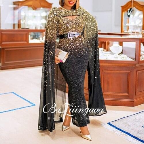 BAZIIINGAAA Luxury Woman Cocktail Dress Beaded Sequins Long Elegant Night Cocktail Party Formal Dresses for Wedding Plus Size