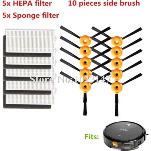 10x Robot Side Brush +5x HEPA Filter + 5x Sponge Filters for CONGA EXCELLENCE 990 Robotic Vacuum Cleaner Parts Accessory